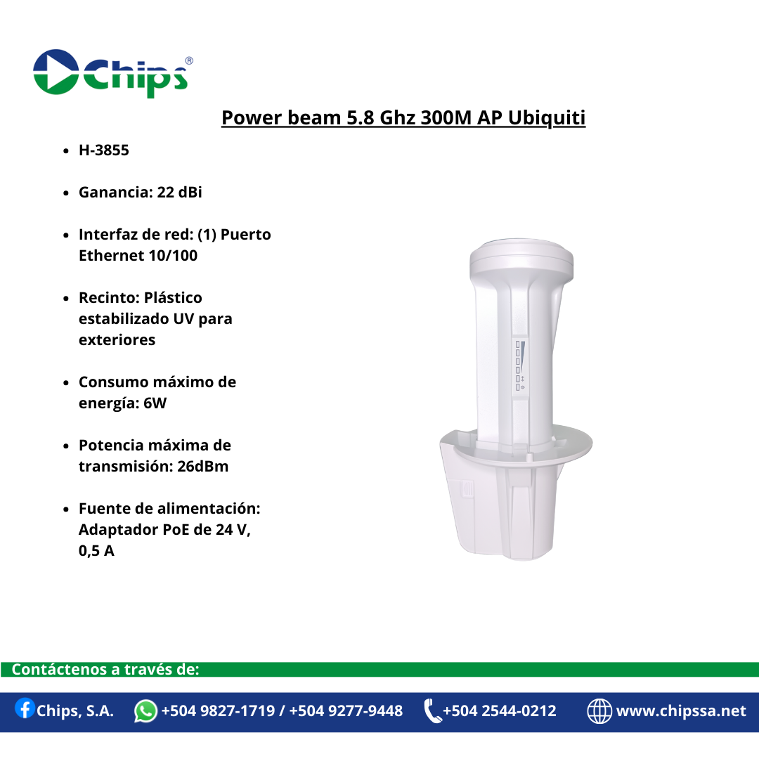 POWER BEAM 5.8 GHZ 300M AP UBIQUITI H-3855 - Imagen 6
