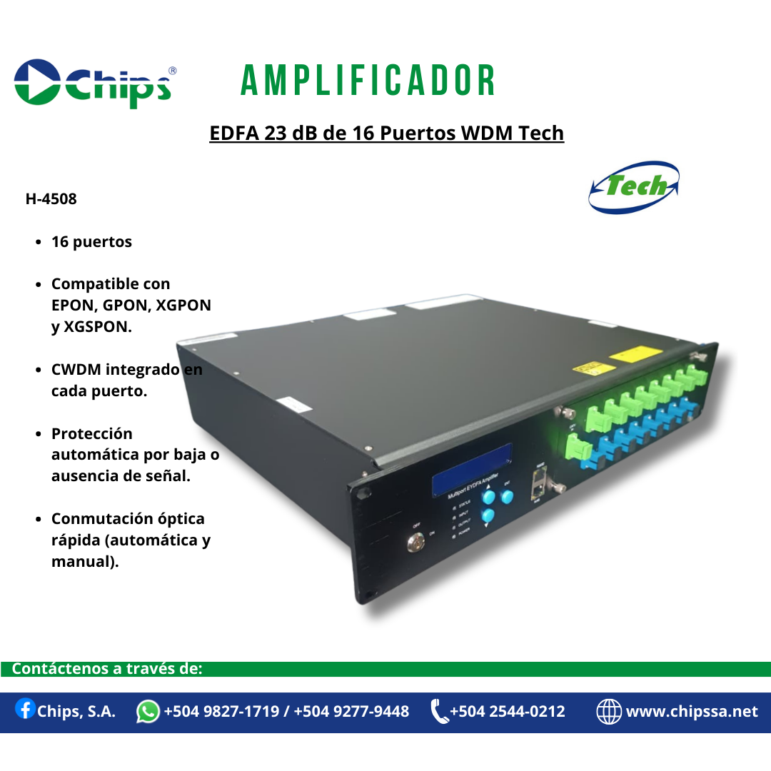 EDFA 23 DB de 16 PUERTOS WDM TECH H-4508 - Imagen 2