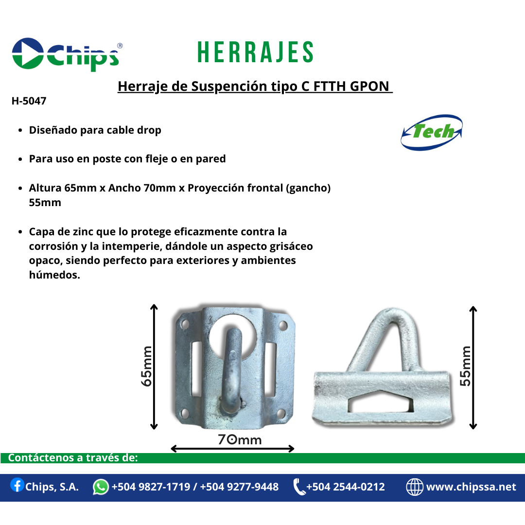 HERRAJE DE SUSPENCIÓN TIPO C FTTH GPON H-5047 - Imagen 2