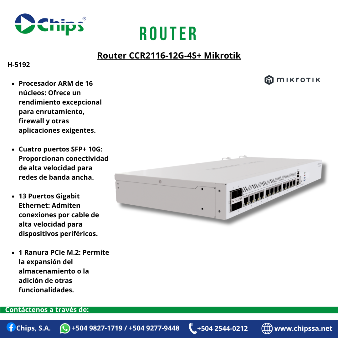 ROUTER CCR2116-12G-4S+ MIKROTIK H-5192 - Imagen 2