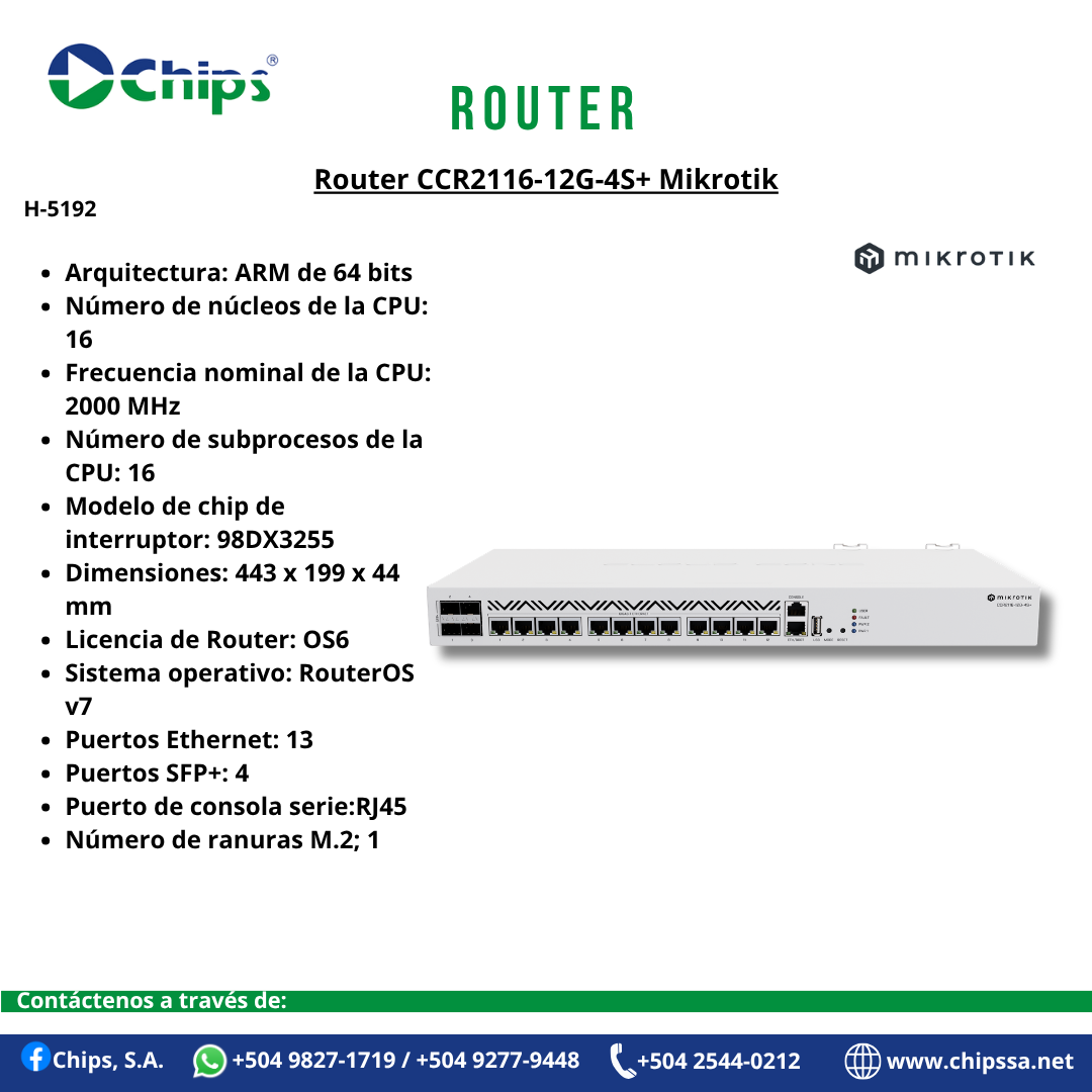 ROUTER CCR2116-12G-4S+ MIKROTIK H-5192 - Imagen 4