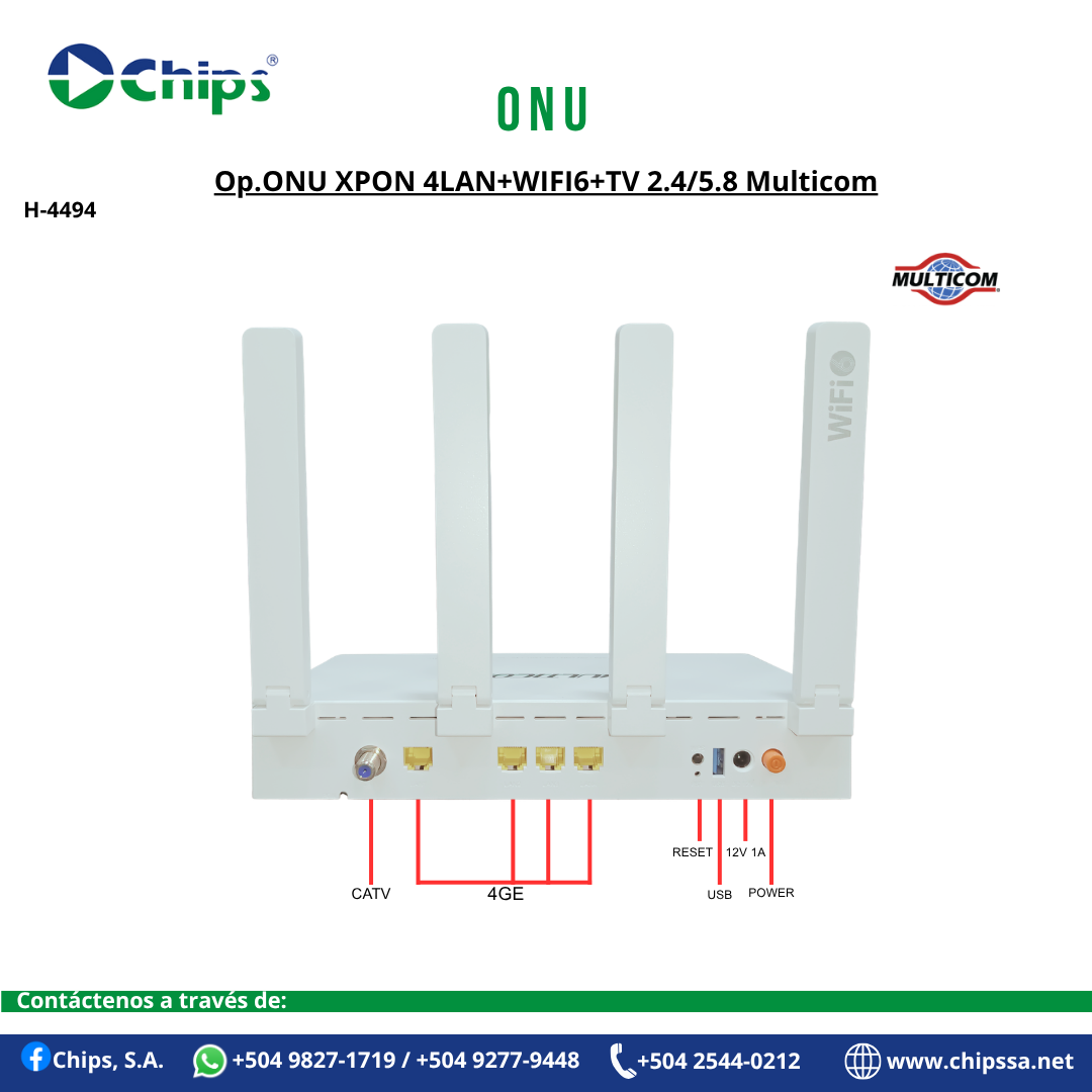 OP.ONU XPON 4LAN+WIFI6+TV 2.4/5.8 MULTICOM H-4494 - Imagen 3