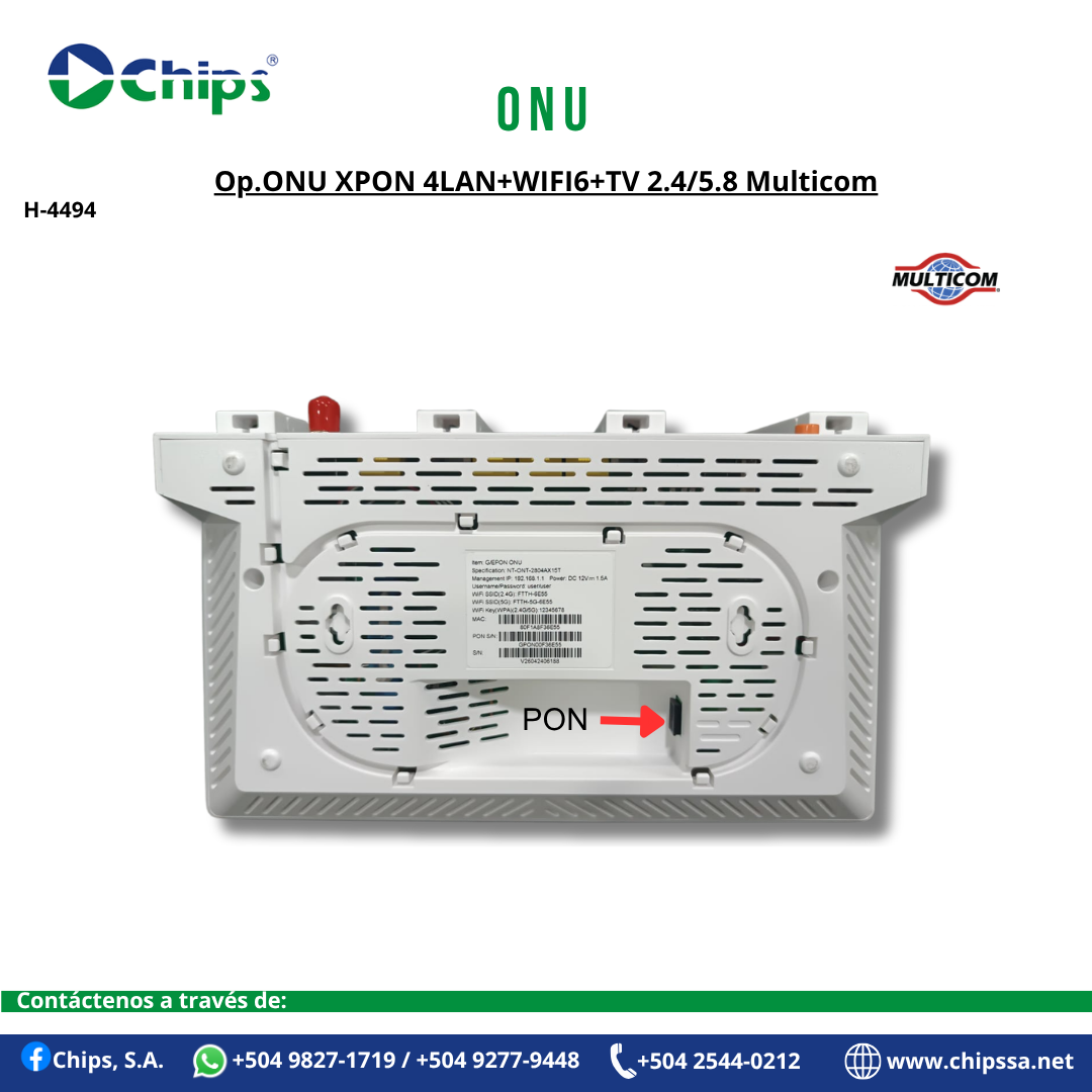 OP.ONU XPON 4LAN+WIFI6+TV 2.4/5.8 MULTICOM H-4494 - Imagen 5